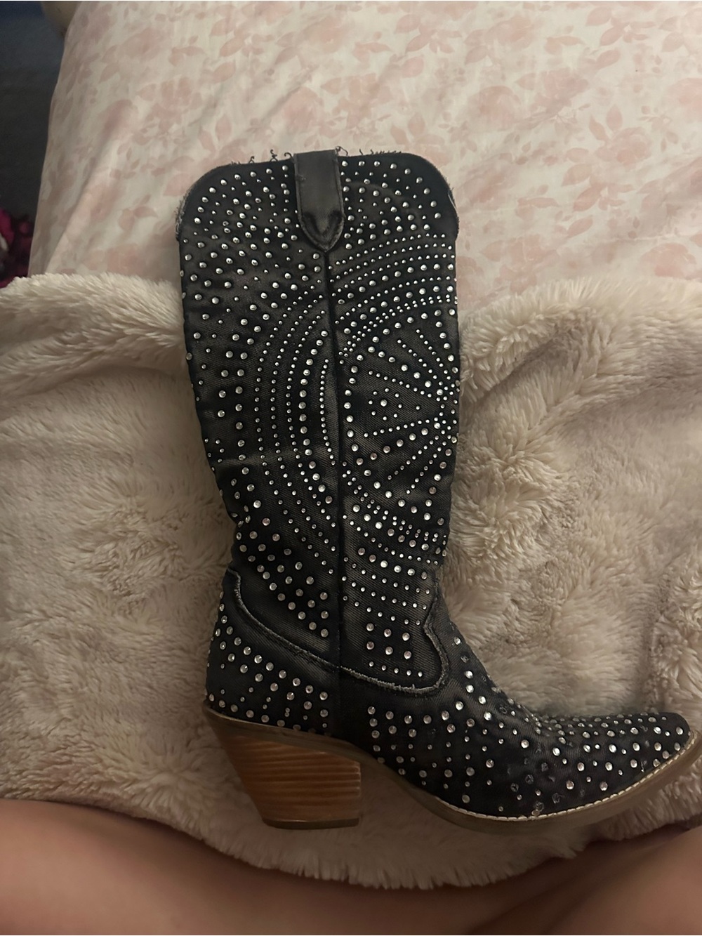 dingo Black Studded Western Mid-Calf Boot